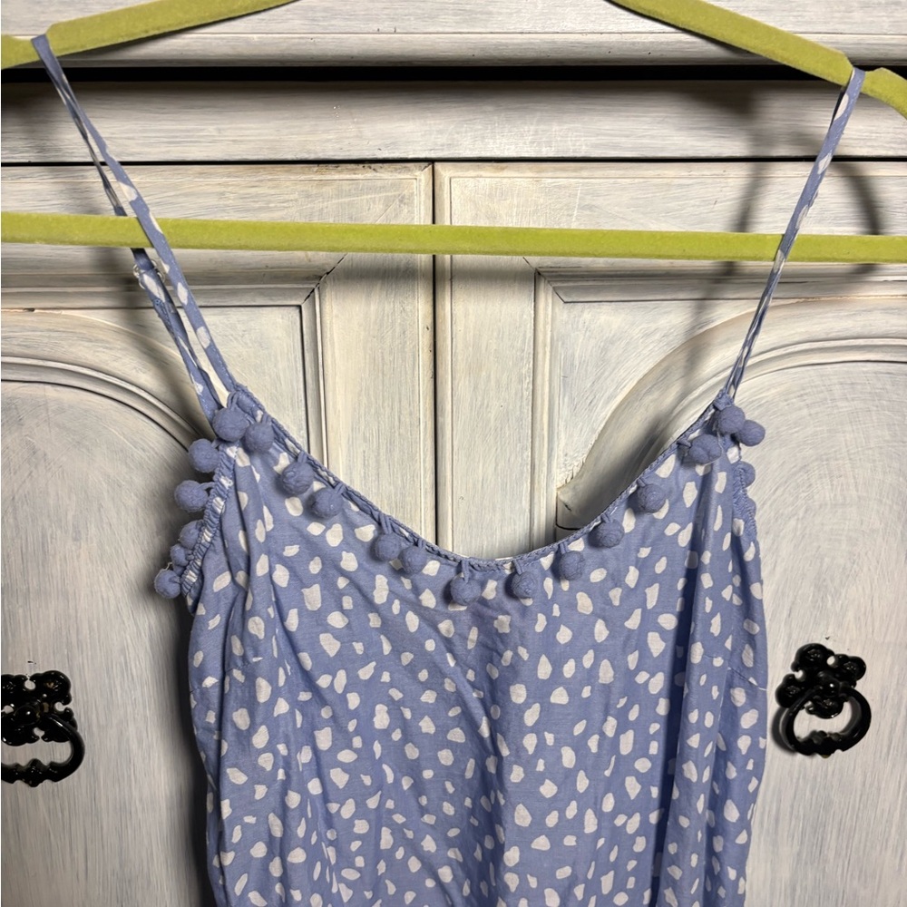 Simply Southern Dots‎ Blue Pom Pom Maxi Dress Preppy Effortless Beach Nautical - Picture 4 of 9